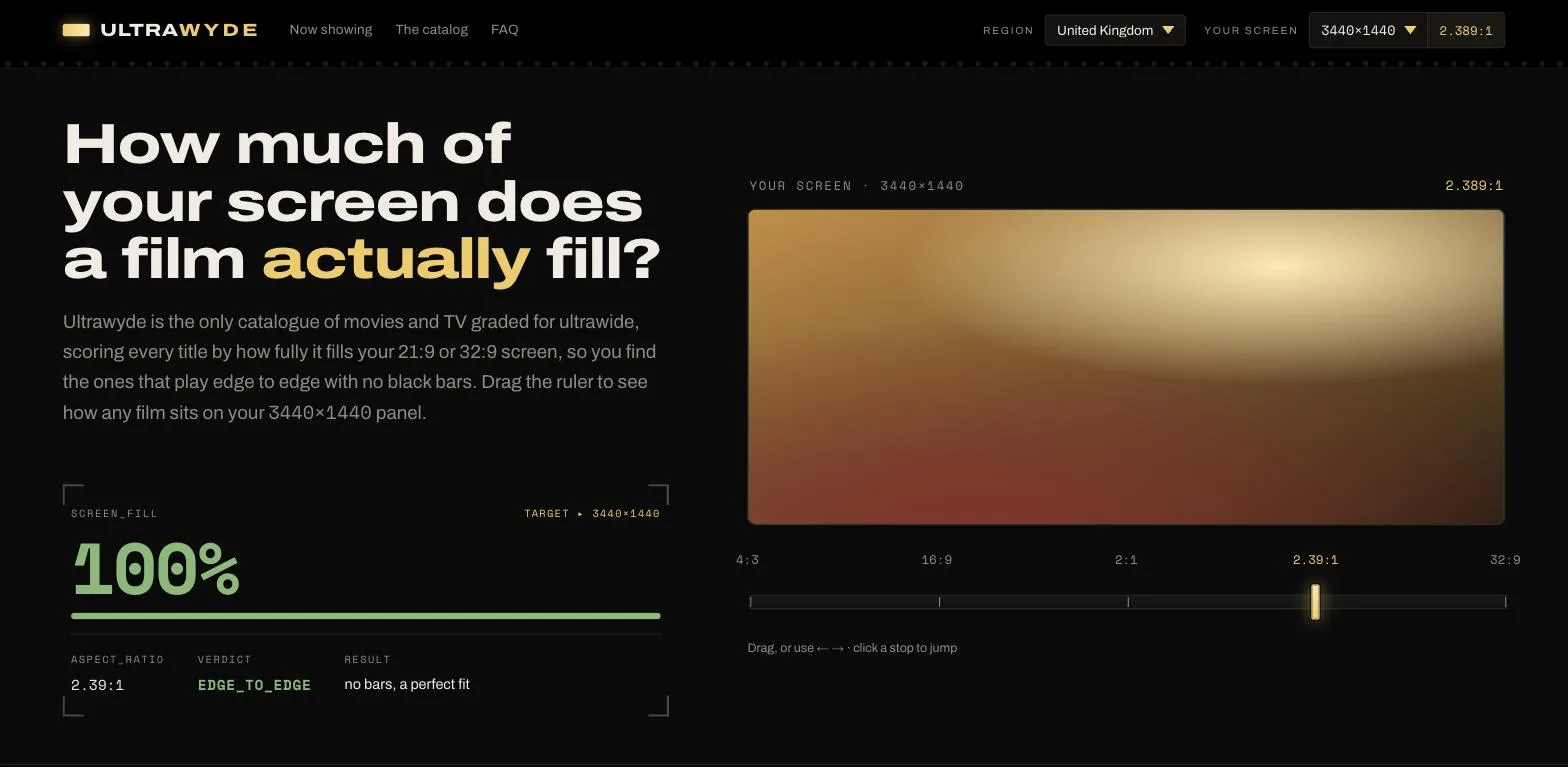 Ultrawyde homepage &mdash; a catalogue of films graded for ultrawide screens